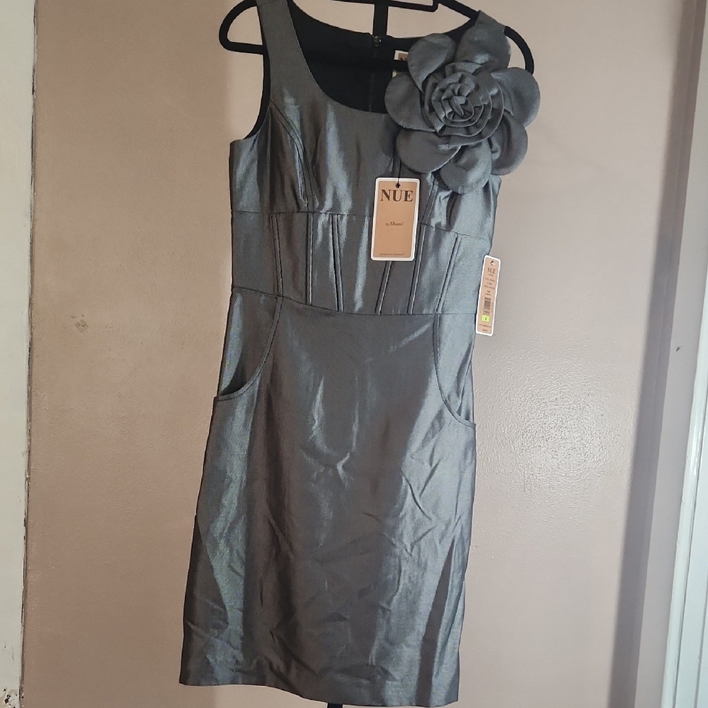 Nue by Shani Gray Mini Dress with Floral Detail